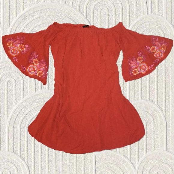 Tops - 2/$10 plus size off the shoulder top with embroidered bell sleeves